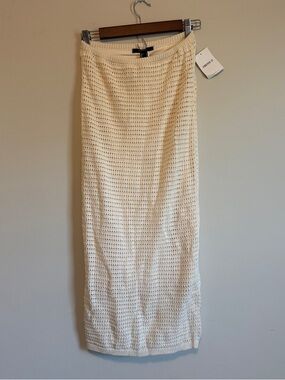 NWT Cream Crochet Knit Midi Skirt Bodycon Boho Festival Earthy Fisherman 90s Sea